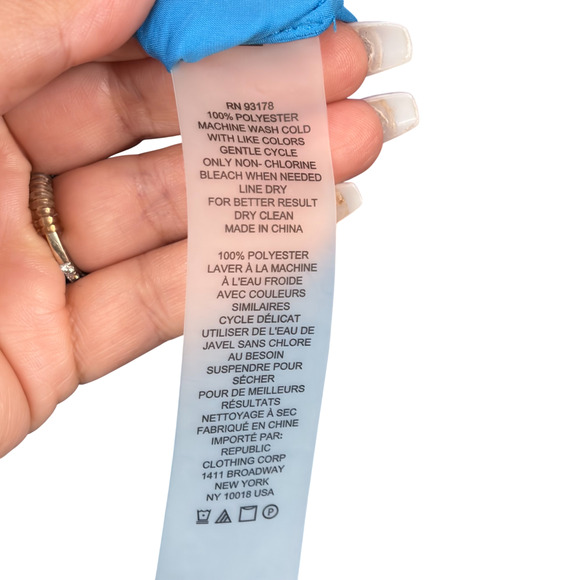 Tahari Blue Satin Blouse Sz XS Blue Ivy Puff Sleeve Ruched Romantic Coquette - Picture 6 of 7